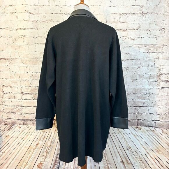 Sioni Faux Leather Trim Longline Cardigan Sweater Black Button Down Womens 1X - Picture 4 of 6